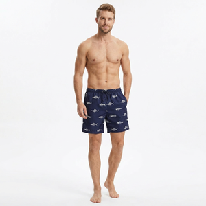 Short de bain décontracté pour homme, bleu marine, à imprimé arêtes de poisson, séchage rapide, avec cordon de serrage et taille mi-haute - Product Image 4