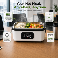 Boîte à lunch électrique rechargeable, chauffe-plat bento avec minuterie préréglée, batterie 8000 mAh, 1 L, plusieurs niveaux de chaleur pour le bureau, le travail et les voyages