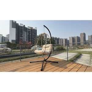 Sedia a dondolo a uovo con supporto a C per interni/esterni, in vimini e rattan, con cuscino incluso - Product Image 6