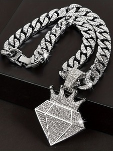 Iced Out <b>Crown</b> Diamond Pendant Necklace for Men Moissanite <b>Silver</b> Cuban Chain Hip Hop Jewellery Pendant - Product Image 2