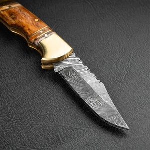 Cuchillo de Bolsillo Burraq Hecho a Mano con Acero Inoxidable, Mango de Madera, Funda de Cuero, Hoja de Punta Caída de 7 Pulgadas para Regalos y Uso en Exteriores - Product Image 3