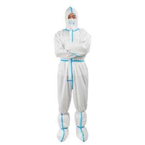 Combinaison de protection blanche avec capuche et bordure bleue, combinaison intégrale pour vêtements de travail de sécurité - Product Image 3