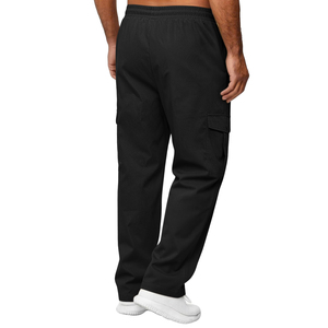 Pantalones Deportivos Cargo Negros para Hombre, Cintura Elástica con Cordón, Múltiples Bolsillos, Corte Recto Informal, Tela de Poliéster, Ropa de Otoño - Product Image 4