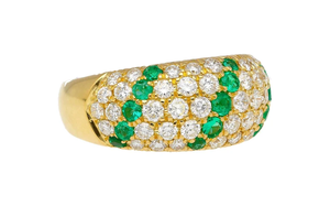 Bague de fiançailles et de mariage glamour pour femme, plaquée or 10 carats, avec diamants ronds naturels et émeraudes serties pavé, style éternité - Product Image 2