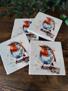 Sous-verres en marbre roulé Robin Bird, décoration d'intérieur rustique inspirée de la nature - Product Image 2