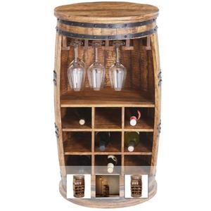 Rustic Wood Barrel <b>Bar</b> <b>Table</b> with Wine Rack and Glass Holder for Home <b>Bar</b> Furniture - Product Image 2