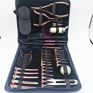 Professional Rose Gold Hair Extension Tools Kit With Bead Opening & Closing Pliers Alligator Clips Needles <b>Crochet</b> <b>Hook</b> & Ring - Product Image 1