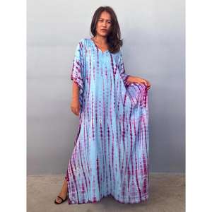 Vestido Kaftan Largo con Cuello en V, Estampado Tie-Dye, Ecológico, Holgado, con Mangas Murciélago, para Mujer, Ropa de Verano para Resort - Product Image 2