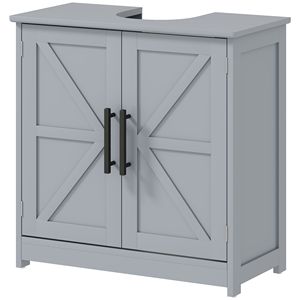 Mobiletto da Bagno Grigio Scuro Stile Rustico con Lavabo a Colonna, Armadietto a Terra con 2 Ante Scorrevoli e Ripiano Regolabile - Product Image 1