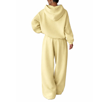 Ensemble de survêtement décontracté à capuche pour femme, grande taille, pour la gym et l'entraînement, couleur unie, deux pièces, 100 % coton, personnalisable