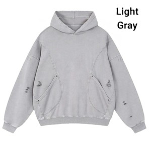 Sudadera con Capucha para Hombre, Corte Regular, Estilo Desgastado, 100% Algodón, Forro Polar, Color Negro Sólido, Transpirable, Secado Rápido, Ropa Casual Urbana - Product Image 5