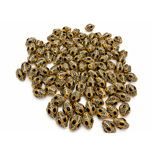 Perles Dholak en laiton émaillé or, ovales, avec pierre noire, pour la fabrication de bijoux, accessoires de bricolage, apprêts de bijouterie - Product Image 4