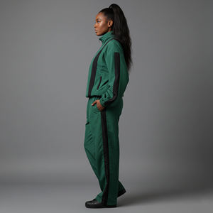 Chándal Deportivo de Dos Piezas Verde para Mujer con Logotipo Personalizado, Manga Larga, Cuello Alto, Corte Holgado, Color Sólido, Transpirable, Tejido para Todas las Temporadas - Product Image 6