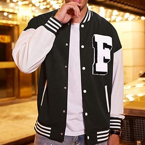 Chaqueta Letterman Personalizada para Hombre con Cuello Alto, Tejida, Estilo Urbano, con Parches de Chenilla Bordados y Cuerpo de Lana para Primavera - Product Image 4
