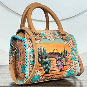 Ensemble de bagages de voyage pour femme, collection assortie 3 pièces, sac de voyage en cuir tooled Western, imprimé cactus coucher de soleil, nouveau - Product Image 3