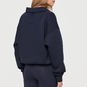 Womens <b>Navy</b> Blue Polo Neck Sweatshirt Premium Heavyweight Fleece Pullover Oversized Loungewear <b>Top</b> - Product Image 2