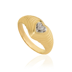 Impresionante Anillo de Oro Amarillo de 14K con Diseño de Corazón y Diamantes, Estilo Croissant, para Unisex, Joyería Brillante - Product Image 3