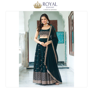 La Mejor Colección de Ropa India para Bodas con Diseños Únicos: Lehenga Choli Tradicional de Faux Georgette en Venta - Product Image 4