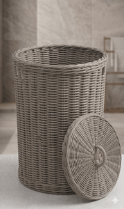 Panier à linge en rotin PE gris écologique de grande taille avec couvercle, bac de rangement en osier durable pour la maison, l'hôtel, la salle de bain, organisateur de vêtements - Product Image 3