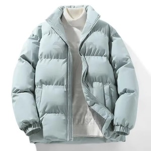 Unisex <b>Pink</b> Puffer <b>Jacket</b> Stand Collar Zipper Closure Thick Winter Casual Coat Regular Fit Polyester Wadding Solid Color - Product Image 2