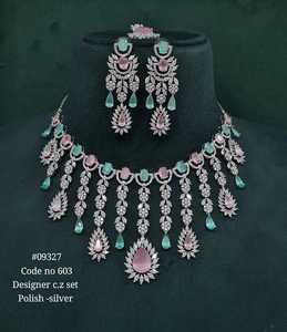 09327Designer CZ Jewelry Set <b>Necklace</b> Earrings Rhodium Plated Red Zircon Classic Wedding Women's Fashion Jewelry - Product Image 2