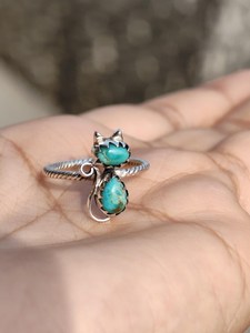 Genuine Turquoise <b>Cat</b> <b>Ring</b> Twisted Rope Band 925 Sterling Silver Animal Lover Jewelry Handmade - Product Image 6