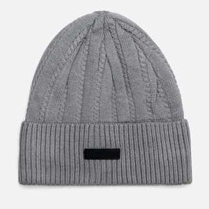 Custom Beanie <b>Winter</b> <b>Cap</b> with Ribbed Cuff Unisex Warm Stretch Knitted Skull <b>Cap</b> with Front PU Leather Logo Patch OEM Supplier - Product Image 1