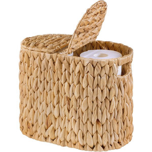 Corbeille à papier toilette ronde en jacinthe d'eau, écologique, tressée, panier de rangement pour salle de bain avec couvercle relevable, naturel, pour la maison, l'hôtel, vente en gros - Product Image 1