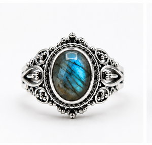 Labradorite Silver <b>Ring</b>, Natural Oval Labradorite Gemstone <b>Ring</b>, 925 Sterling Silver Jewelry, Handmade <b>Boho</b> Vintage <b>Ring</b> - Product Image 2