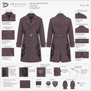 Chaqueta Larga de Mezclilla Color Malva Oscuro de 12oz para Hombre, con Cinturón de Pedrería, Doble Botonadura, Personalizada - Product Image 6