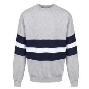 Sudadera Gris para Hombre, Cuello Redondo, Rayas Azul Marino y Blancas, Tejida, Informal, Corte Regular, para Otoño, Manga Larga - Product Image 1
