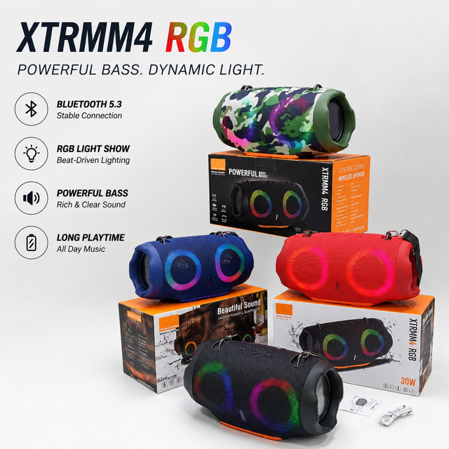 XTREEM4 SMALL Wireless Boombox RGB Light Strip Waterproof Outdoor Camping Emergency Heavy Bass Rugged Soundbox Bulk Wholesale