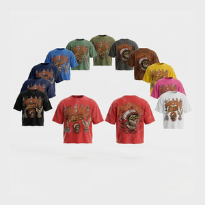 T-shirt Hip Hop d'été style streetwear, coupe oversize, qualité supérieure, logo imprimé en relief, ourlet brut vintage, 100% coton respirant, vente en gros - Product Image 1