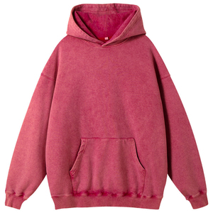 เสื้อฮู้ดดี้ผู้ชายผ้าฝ้าย 100% สไตล์วินเทจ ล้างสีแบบแอซิดวอช คุณภาพสูง ทรงโอเวอร์ไซส์ สีพื้น สำหรับฤดูหนาว - Product Image 4