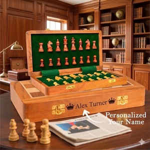 Échiquier Rectangulaire Rustique Poli Écologique ILAHI 100% Fait Main en Bois Pur Style Animalier/Amoureux Taille Personnalisée - Product Image 1