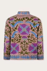 RAJASTHANI TEXTILE Autumn Winter Coats Dusty Rose Velvet Blouson <b>Jacket</b> Customizable Embroidery Floral Pattern <b>Mandarin</b> <b>Collar</b> - Product Image 3