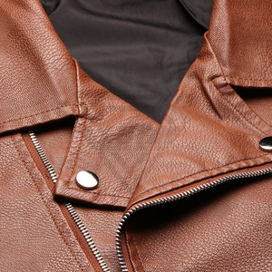 Premium Custom Brown Faux Leather <b>Biker</b> <b>Jacket</b> Men Stylish Slim Fit Moto Coat Wholesale High Quality Synthetic Leather Outwear - Product Image 6