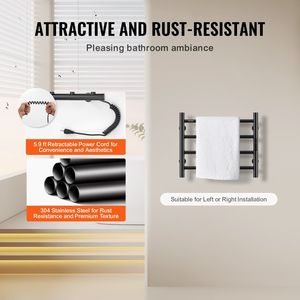 Nero opaco 4-Bar elettrico riscaldato scaldasciugamani cremagliera a parete bagno Plug-In dispositivo di asciugatura degli asciugamani - Product Image 5