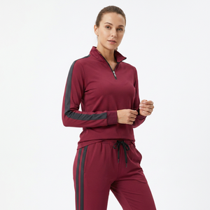 Ensemble de survêtement rouge pour homme, demi-zip, manches longues, couleur unie, sportif, séchage rapide, pantalon de jogging avec poches latérales et cordon de serrage - Product Image 4