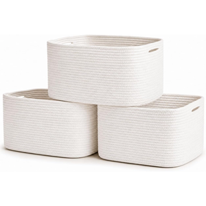 Cesta de Almacenamiento Abierta Tejida de Hierba Natural, Cuerda de Algodón Hecha a Mano, Estilo Moderno, Forro de Paja, Dos Asas, Impermeable, Unisex, Organizador - Product Image 1