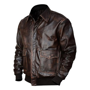 Blouson bomber en cuir pour homme, couleur unie, fermeture éclair intégrale, qualité supérieure, léger, pour l'hiver. - Product Image 4