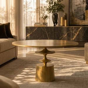 Mesa de Centro Redonda de Estilo Moderno, Muebles Contemporáneos para Sala de Estar, Diseño Decorativo con Base de Metal - Product Image 1