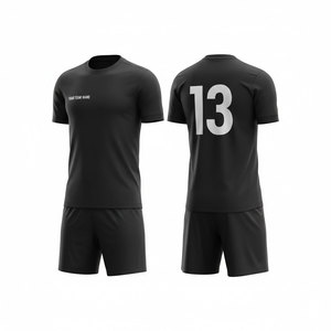 Custom Sublimated <b>Soccer</b> Jersey Set Men's Black Short Sleeve Moisture Wicking Uniforms Adult Size Crew Neck 100% Polyester - Product Image 1