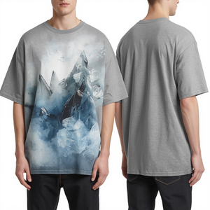 Luxury Men's Oversized Heavyweight Boxy Fit <b>T</b> <b>Shirt</b> Featuring <b>Frozen</b> Texture Graphic with Digital Print and Chenille Embroidery - Product Image 4