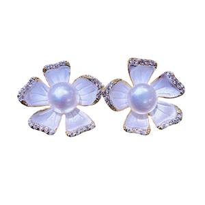 Boucles d'oreilles en perles d'eau douce véritable plaquées or 14 carats de style rétro personnalisées pour femmes, mode haut de gamme, élégance, tempérament, fleur - Product Image 5