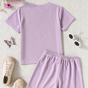 Conjunto de Ropa de Algodón de 2 Piezas para Bebés Niñas, Camiseta de Manga Corta con Estampado de Corazón, Pantalones Cortos con Cuello Redondo, Atuendo de Verano, Ropa Casual Transpirable - Product Image 3