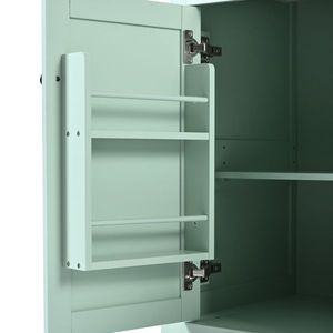 Carrello da Cucina a 5 Ruote con Piano Ribaltabile in Legno di Gomma, Struttura in Acciaio e Metallo, Ripiani Interni e Anta Armadietto - Product Image 6