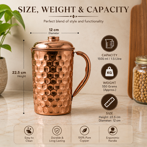 Carafe à eau en laiton massif avec poignée, carafe décorative en métal gravée à la main pour la maison, la salle à manger, l'hôtel, le restaurant - Product Image 5