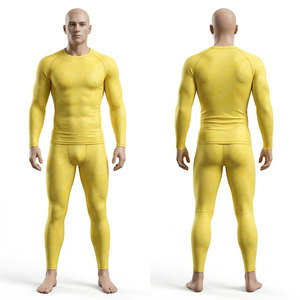 Conjunto de Camiseta Deportiva de Manga Larga Amarilla para Hombre, Sin Costuras, de Secado Rápido, Spandex, Poliéster, Pantalones Largos, Talla Adulto - Product Image 1