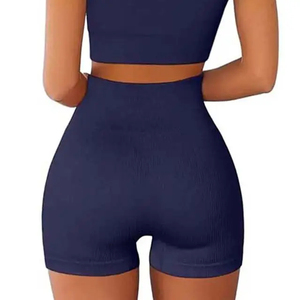 New Sexy Club Floral Sports Yoga Bra And <b>Shorts</b> Sets Women Summer Solid Sets Sleeveless Crop Top knitted two Pieces Set - Product Image 5